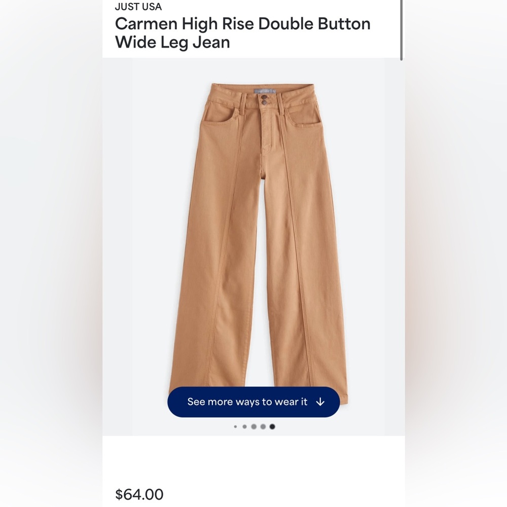 JUST USA
Carmen High Rise Double Button Wide Leg Jean